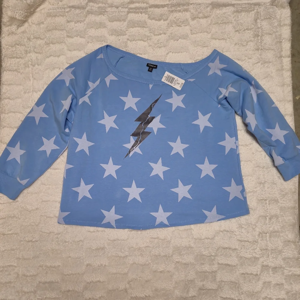 Torrid Light‎ Blue Off-Shoulder Sweater with Stars